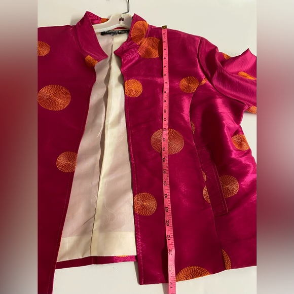 Vtg.Painted Pony-open front blazer.Fuchsia with embroidered orange polka dots.L - Picture 7 of 8